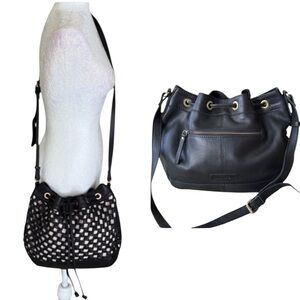 LN Marta Ponti Portugal Black Woven Leather Bucket Shoulder Bag / Crossbody
